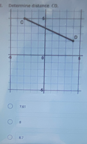 Determine distance CD.
7.61
8
8.7