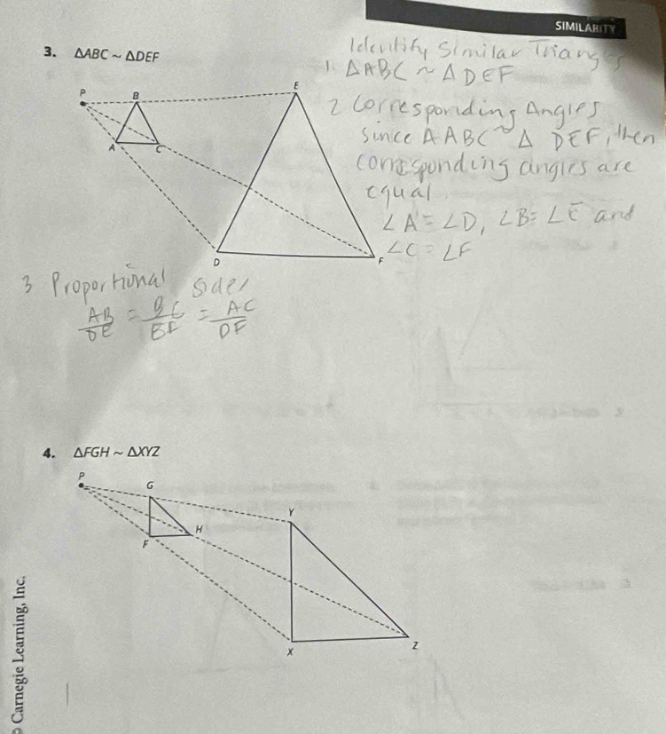 SIMILARITY 
3. △ ABCsim △ DEF
4. △ FGHsim △ XYZ
ξ