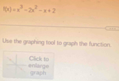 f(x)=x^3-2x^2-x+2
Use the graphing tool to graph the function. 
Click to 
enlarge 
graph