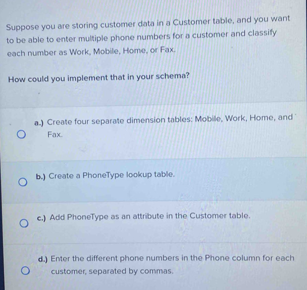 Solved: Suppose you are storing customer data in a Customer table, and ...