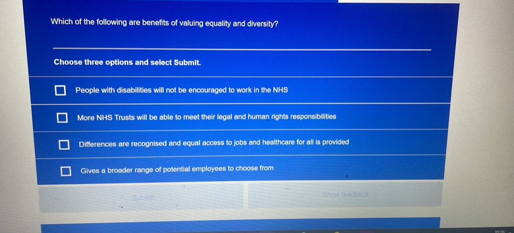 Solved: Which of the following are benefits of valuing equality and ...