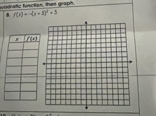 quadratic function, then graph.
8. f(x)=-(x+5)^2+5