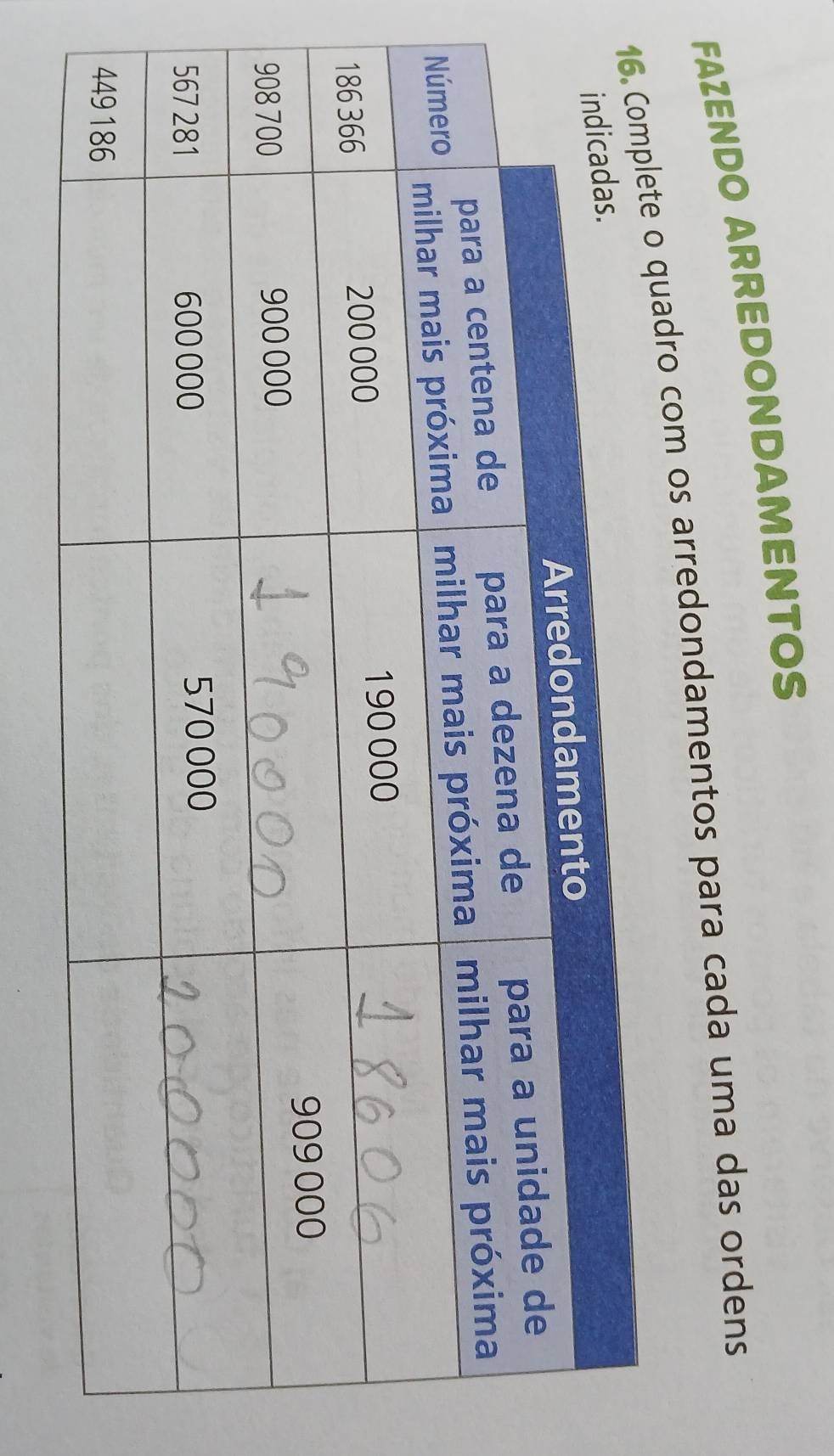 FAZENDO ARREDONDAMENTOS 
o quadro com os arredondamentos para cada uma das ordens