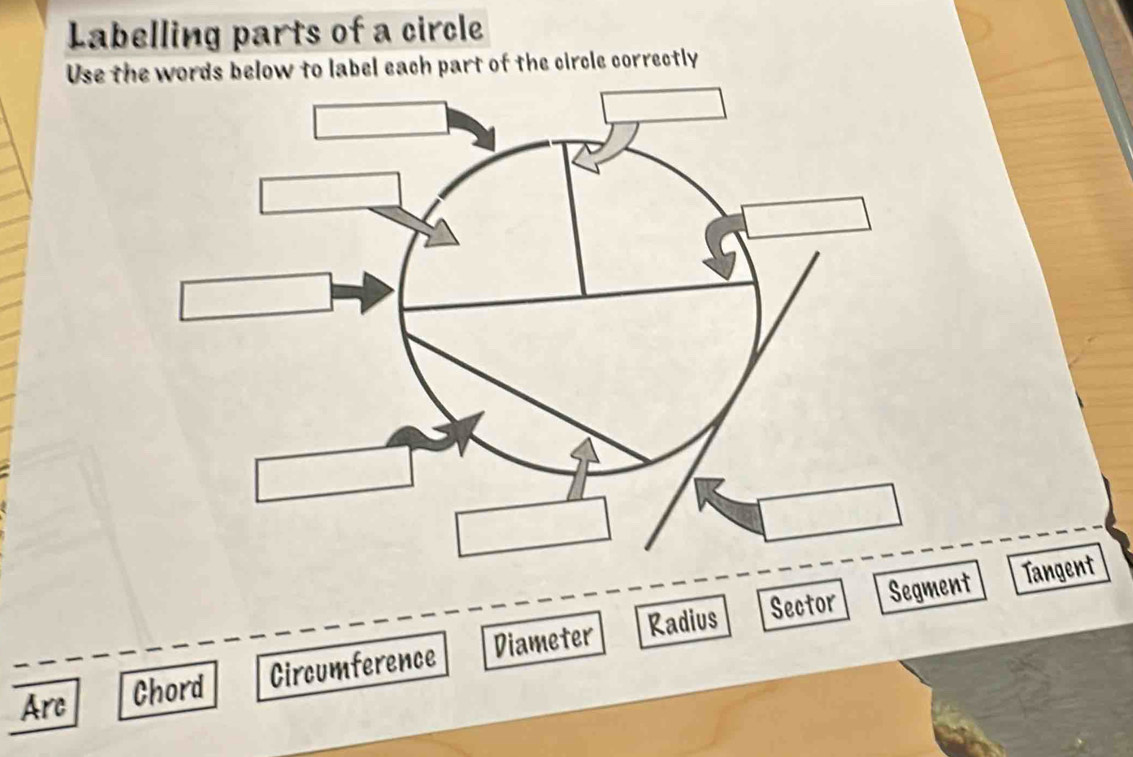 Solved: Labelling parts of a circle Use the words below to label each ...