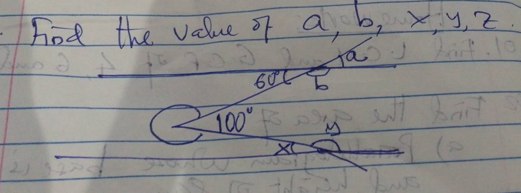 Fod the value of a, b, x, y, 2
a
60°
100°
M
X