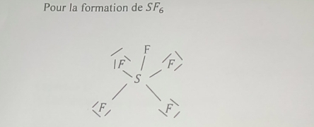 Pour la formation de SF_6
F
| F F
S