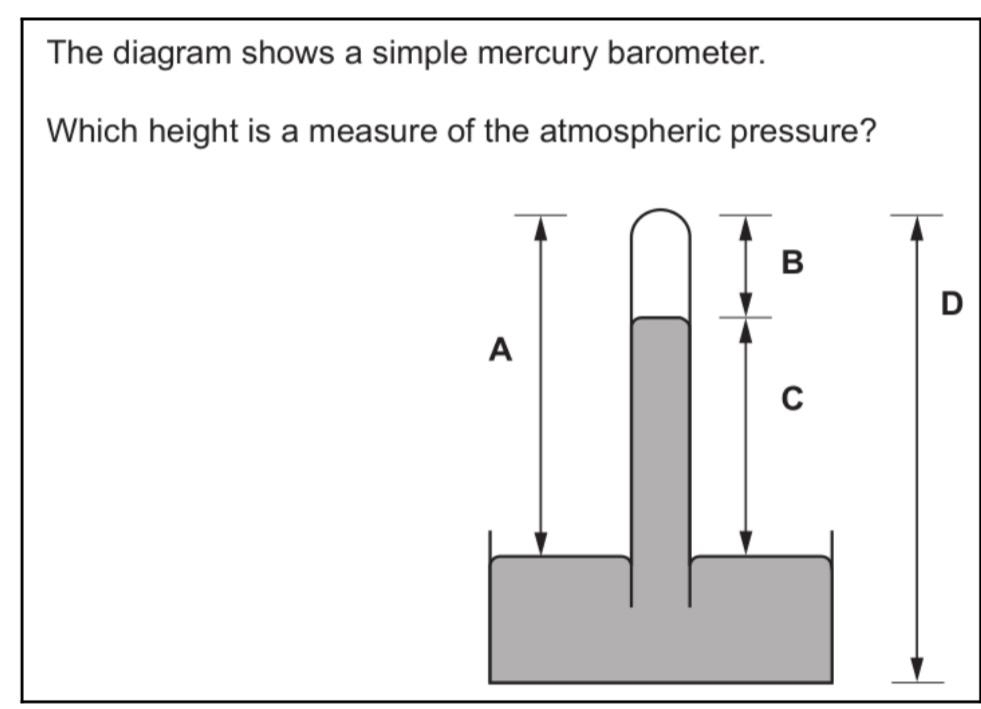 Solved: The diagram shows a simple mercury barometer. Which height is a ...