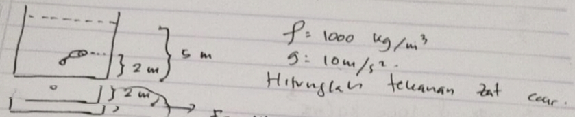 m
rho =1000kg/m^3
s=10m/s^2;
2 m Hinnghi telaman tat cear. 
2 wi