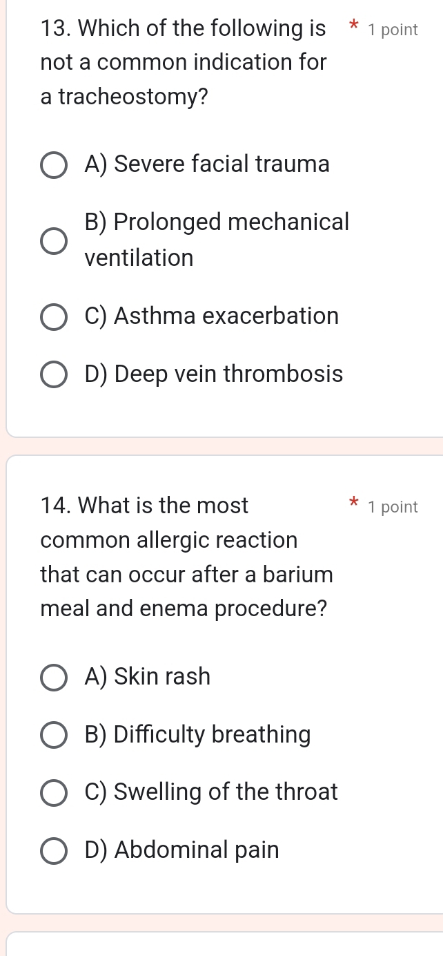 Solved: Which of the following is * 1 point not a common indication for ...
