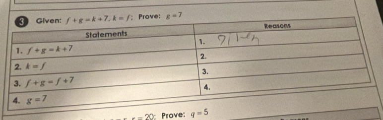 x=20 Prove: q=5