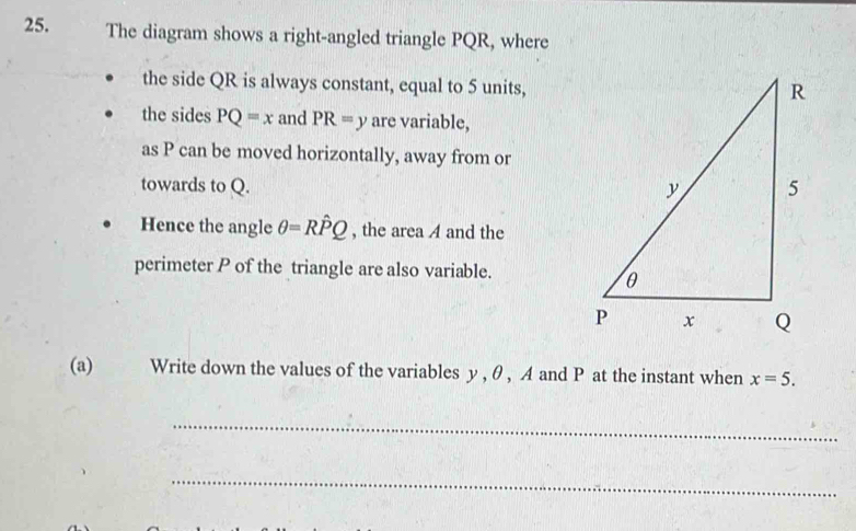 Solved: The diagram shows a right-angled triangle PQR, where the side ...