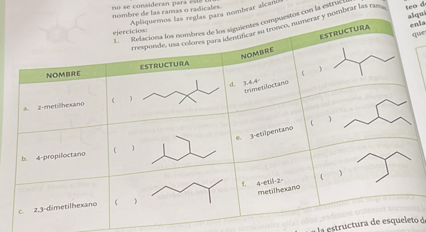 no se consideran para est a 
ramas o radicales. 
mbrar alcand 
qui 
con la estrucu 
nla 
mbrar las ram teo d 
ue 
la estructura de esqueo d