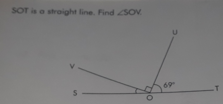 SOT is a straight line. Find ∠ SOV.