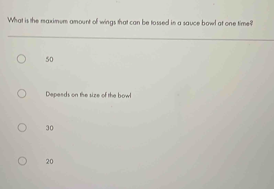 Solved: What is the maximum amount of wings that can be tossed in a ...