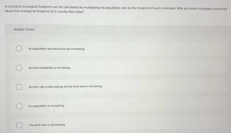 Solved: A country's ecological footprint can be calculated by ...