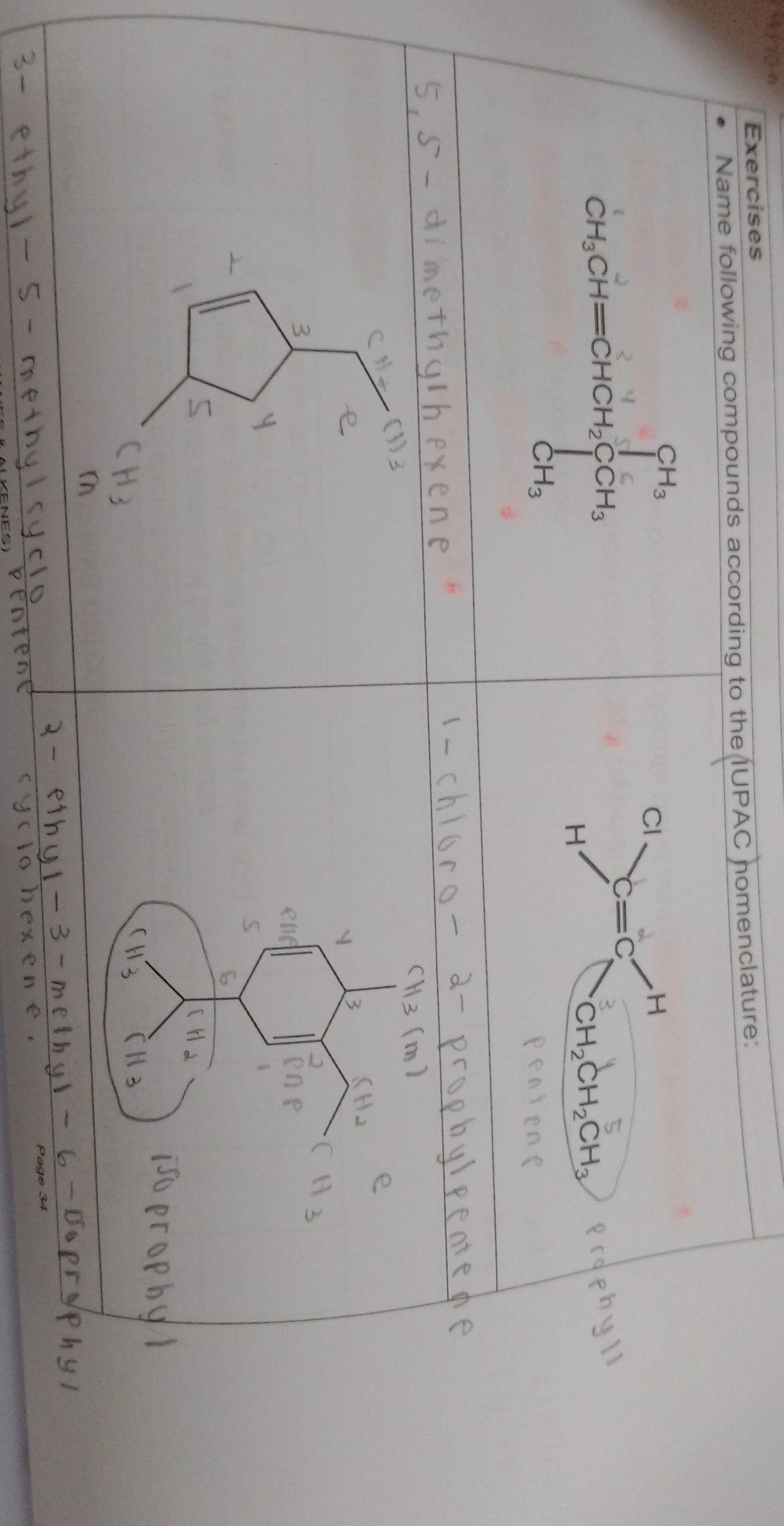 Exercises
Name following compounds according to the IUPAC homenclature:
CH_2CH=CHCH_2· beginarrayl c[CH_3]CH_3^CH_3