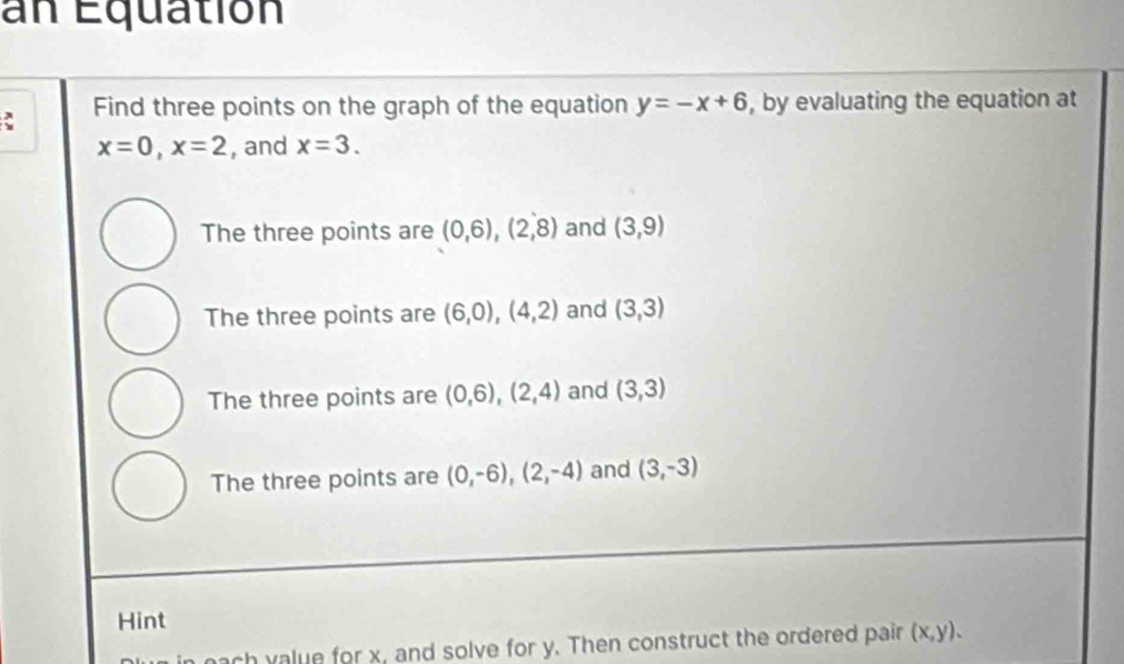 Solved: an Equatión Find three points on the graph of the equation y ...