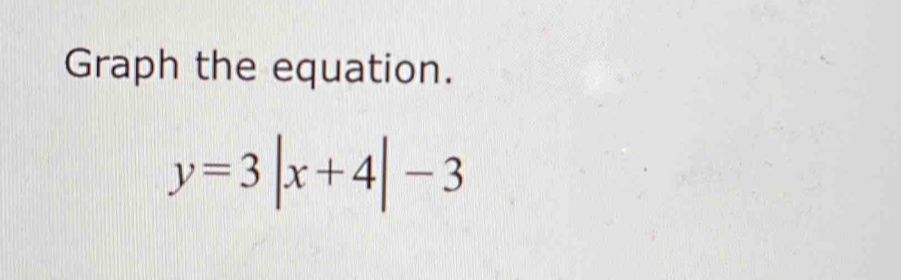 Graph the equation.
y=3|x+4|-3