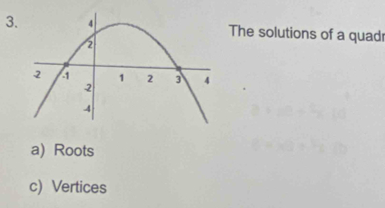 The solutions of a quadr
a) Roots
c) Vertices