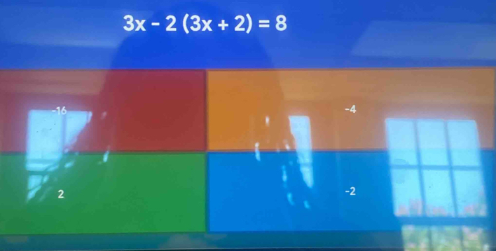 3x-2(3x+2)=8
-16 -4
2
-2