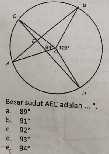 ...^circ .
a. 89°
b. 91°
C. 92°
d. 93°
e. 94°