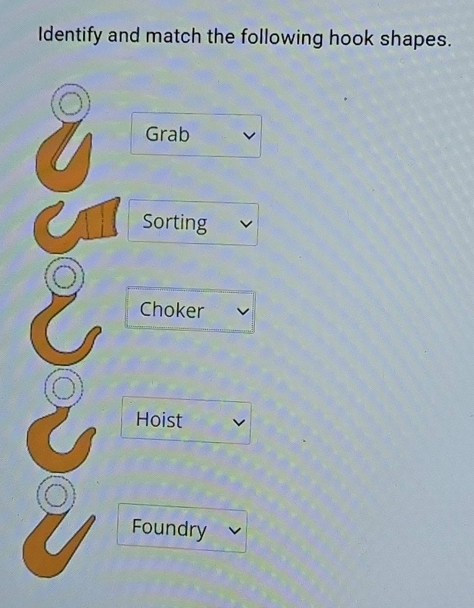 Solved: Identify and match the following hook shapes. Grab Sorting ...