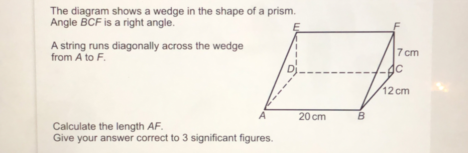 Solved: The diagram shows a wedge in the shape of a prism. Angle BCF is ...