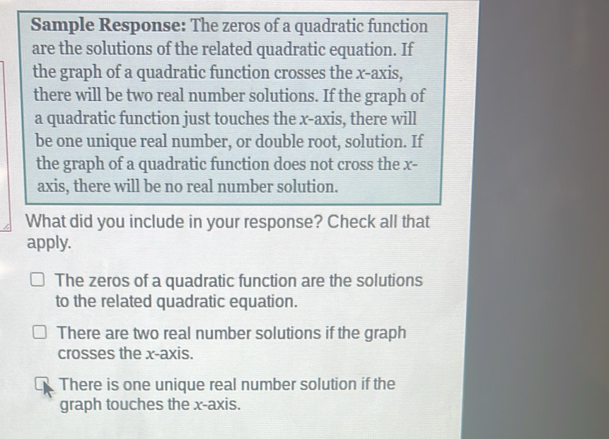 Solved: Sample Response: The zeros of a quadratic function are the ...