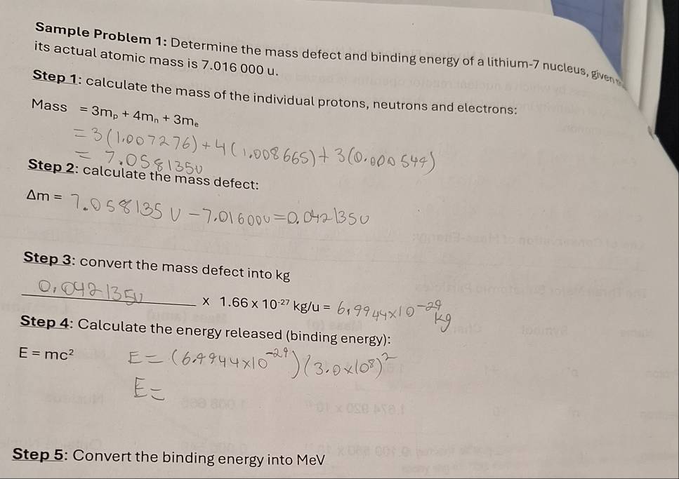 Solved: Sample Problem 1: Determine the mass defect and binding energy ...
