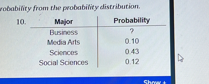 robability from the probability distribution. 
1 
Show +