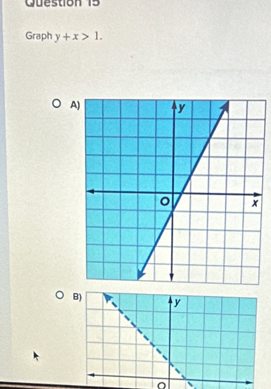 Graph y+x>1. 
A) 
O