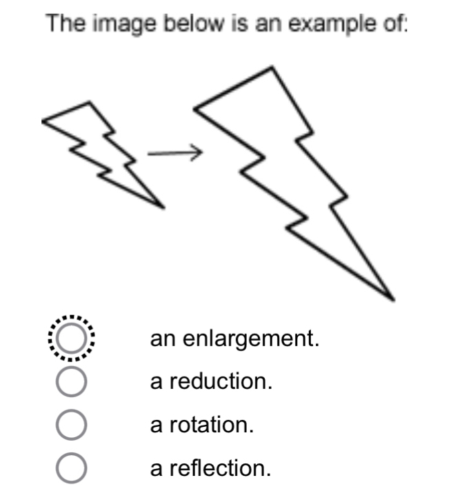 The image below is an example of:
an enlargement.
a reduction.
a rotation.
a reflection.