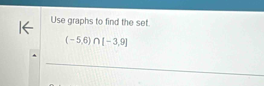 l← 
Use graphs to find the set.
(-5,6)∩ [-3,9]
_