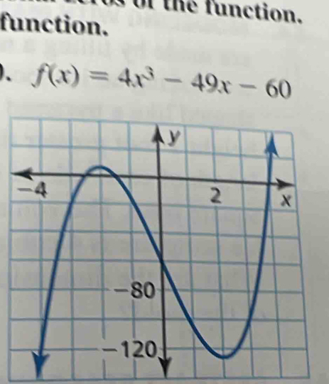 os of the function. 
function. 
)、 f(x)=4x^3-49x-60