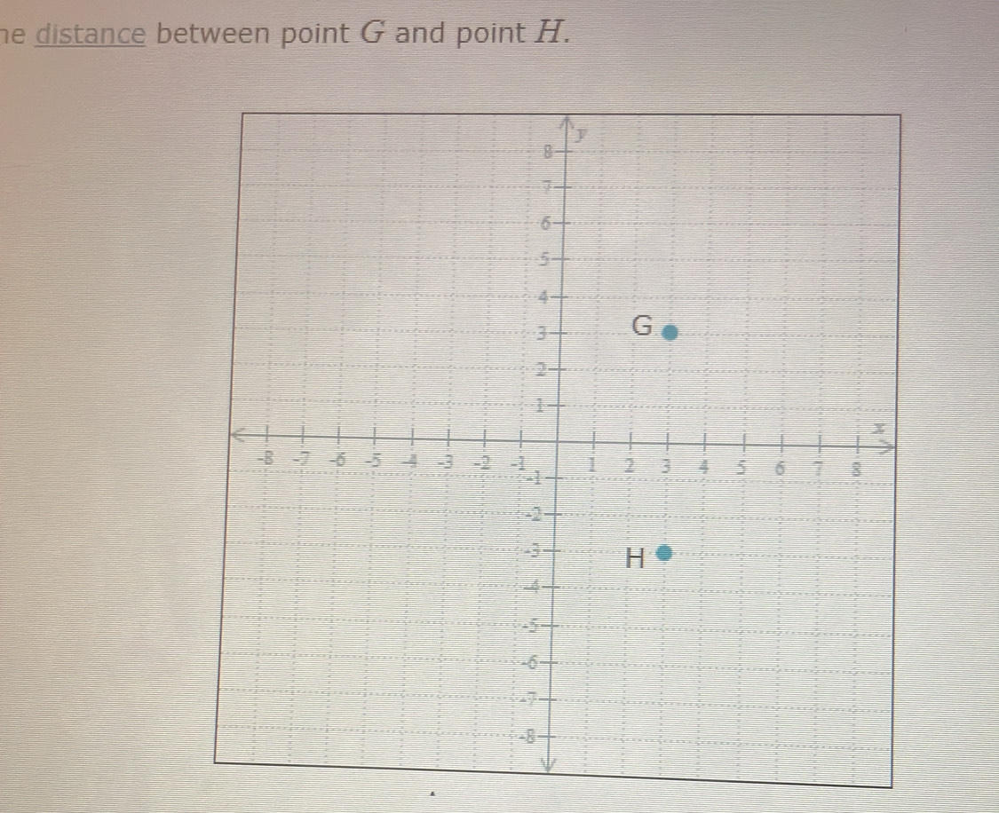 he distance between point G and point H.