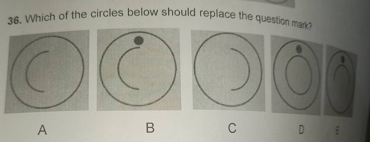 Which of the circles below should replace the question mark?
A
B
C
D
: