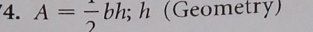 A=frac 2bh; h (Geometry)