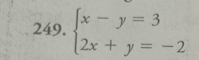 beginarrayl x-y=3 2x+y=-2endarray.