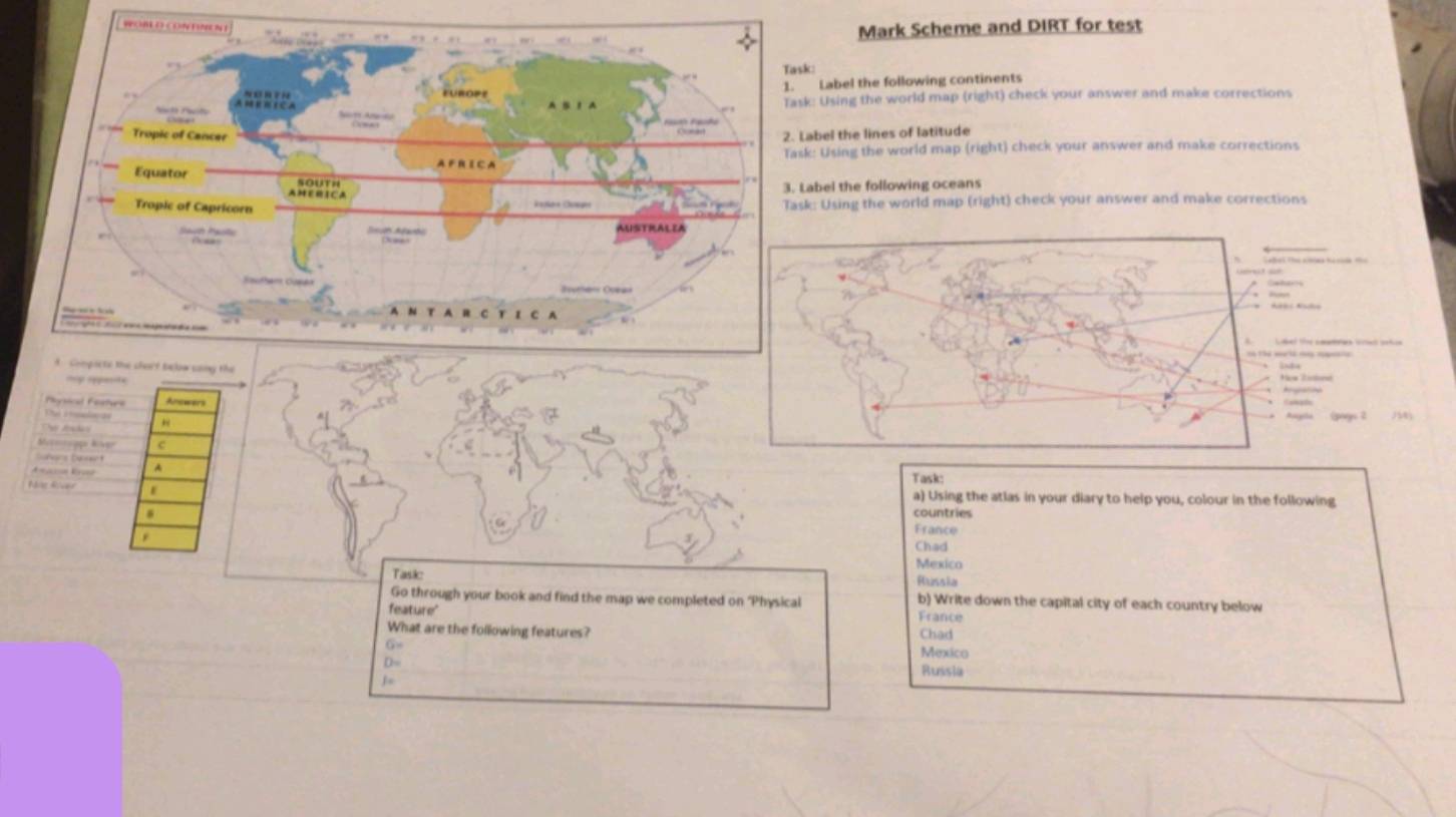 Solved: Mark Scheme and DIRT for test Label the following continents ...