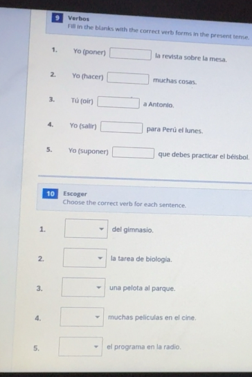 Solved: Verbos Fill in the blanks with the correct verb forms in the ...