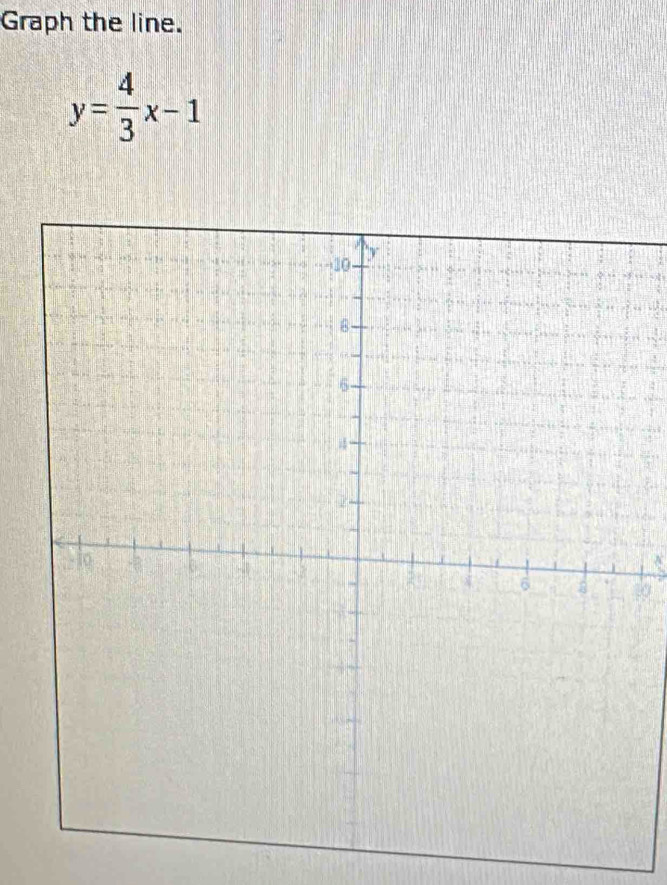 Graph the line.
y= 4/3 x-1
A