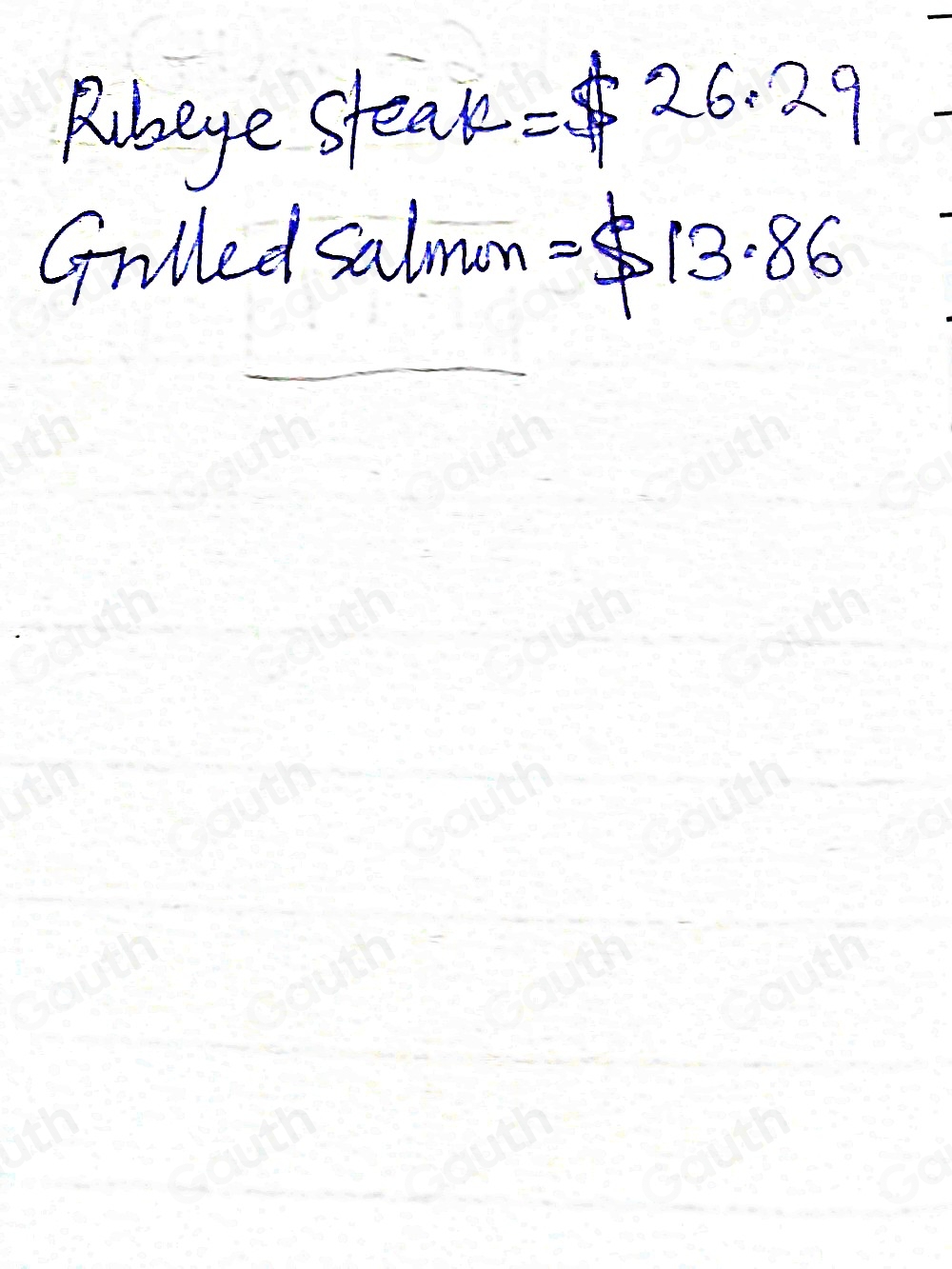 Solved: A waitress sold 14 ribeye steak dinners and 16 grilled salmon ...