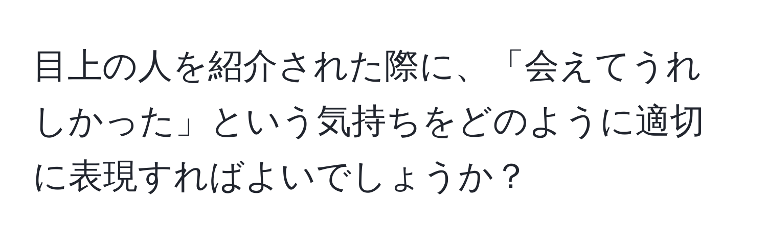 目上の人を紹介された際に、「会えてうれしかった」という気持ちをどのように適切に表現すればよいでしょうか？