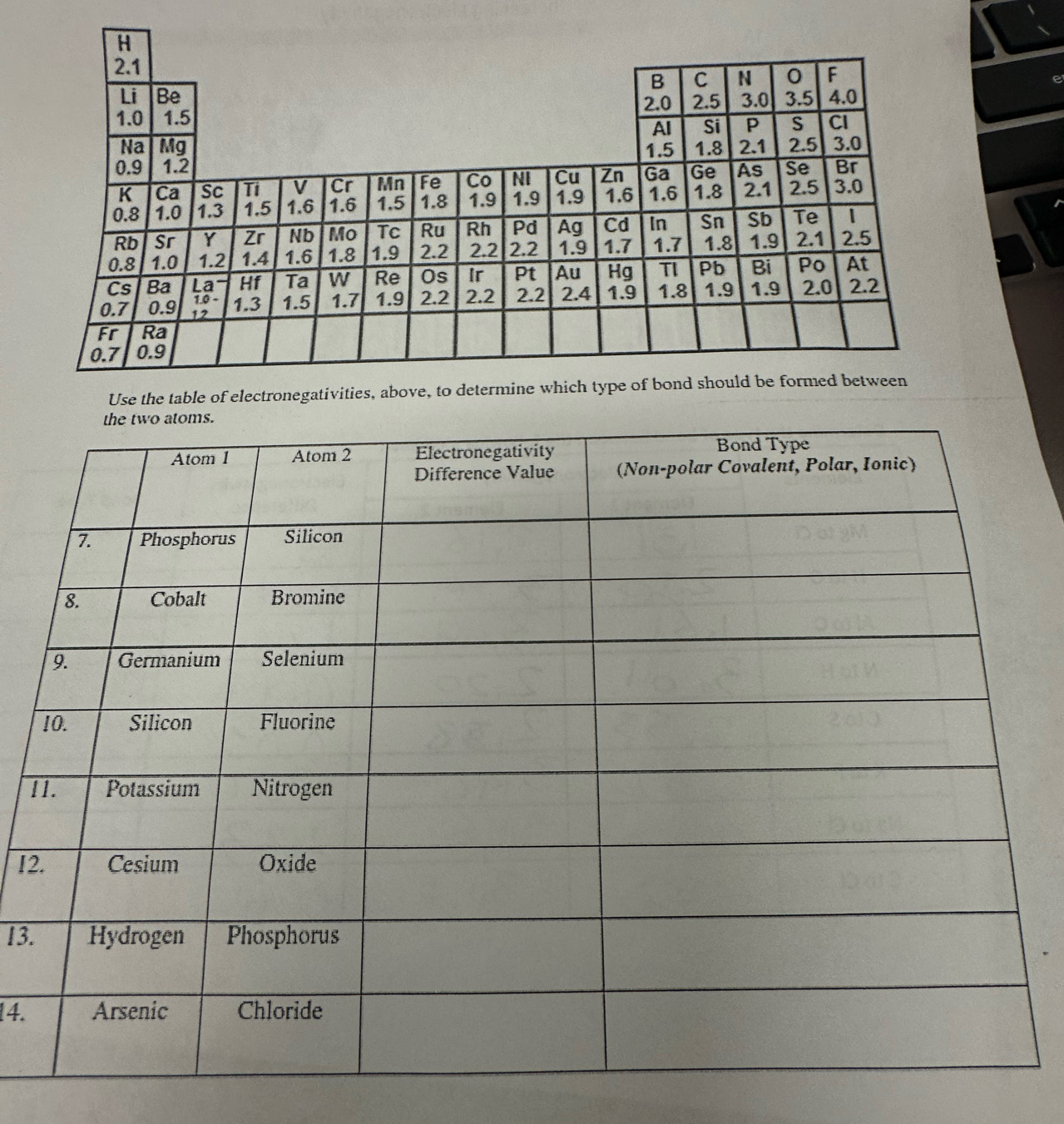 Use the table of el 
1 
12 
13. 
14.