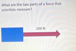 What are the two parts of a force that 
scientists measure?
250 N