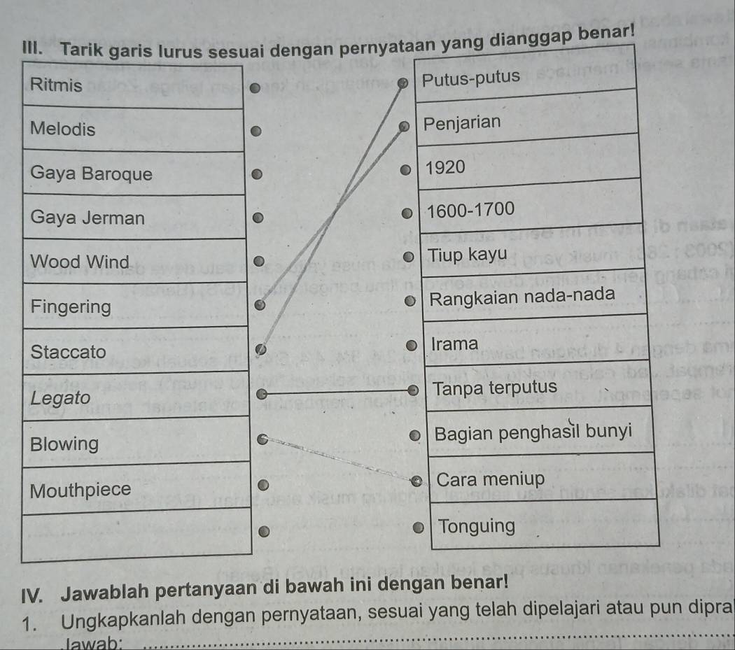 dengan pernyataar! 






IV. Jawablah pertanyaan di bawah ini dengan benar! 
_ 
1. Ungkapkanlah dengan pernyataan, sesuai yang telah dipelajari atau pun dipra 
Jawab: