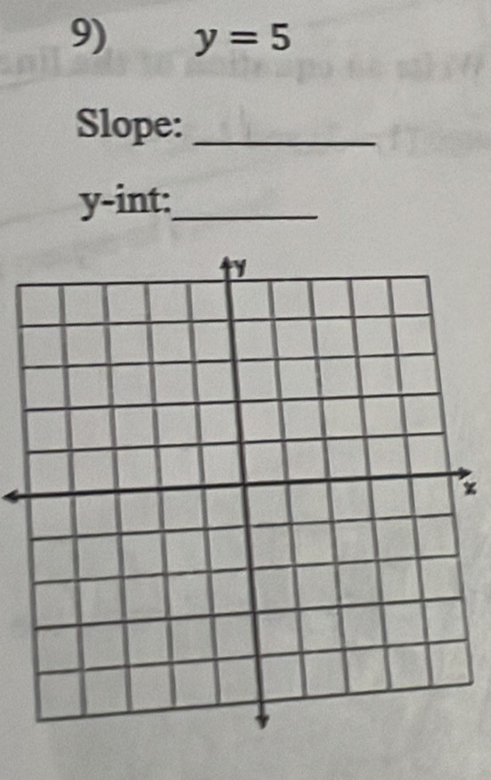 y=5
Slope:_
y -int:_
x