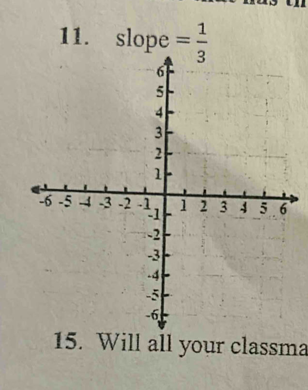 slope = 1/3 
15. Will all your classma