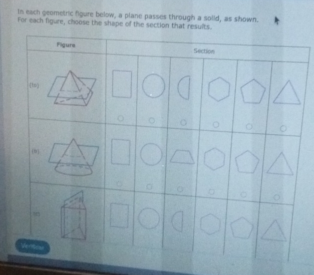 Solved: In each geometric figure below, a plane passes through a solid ...