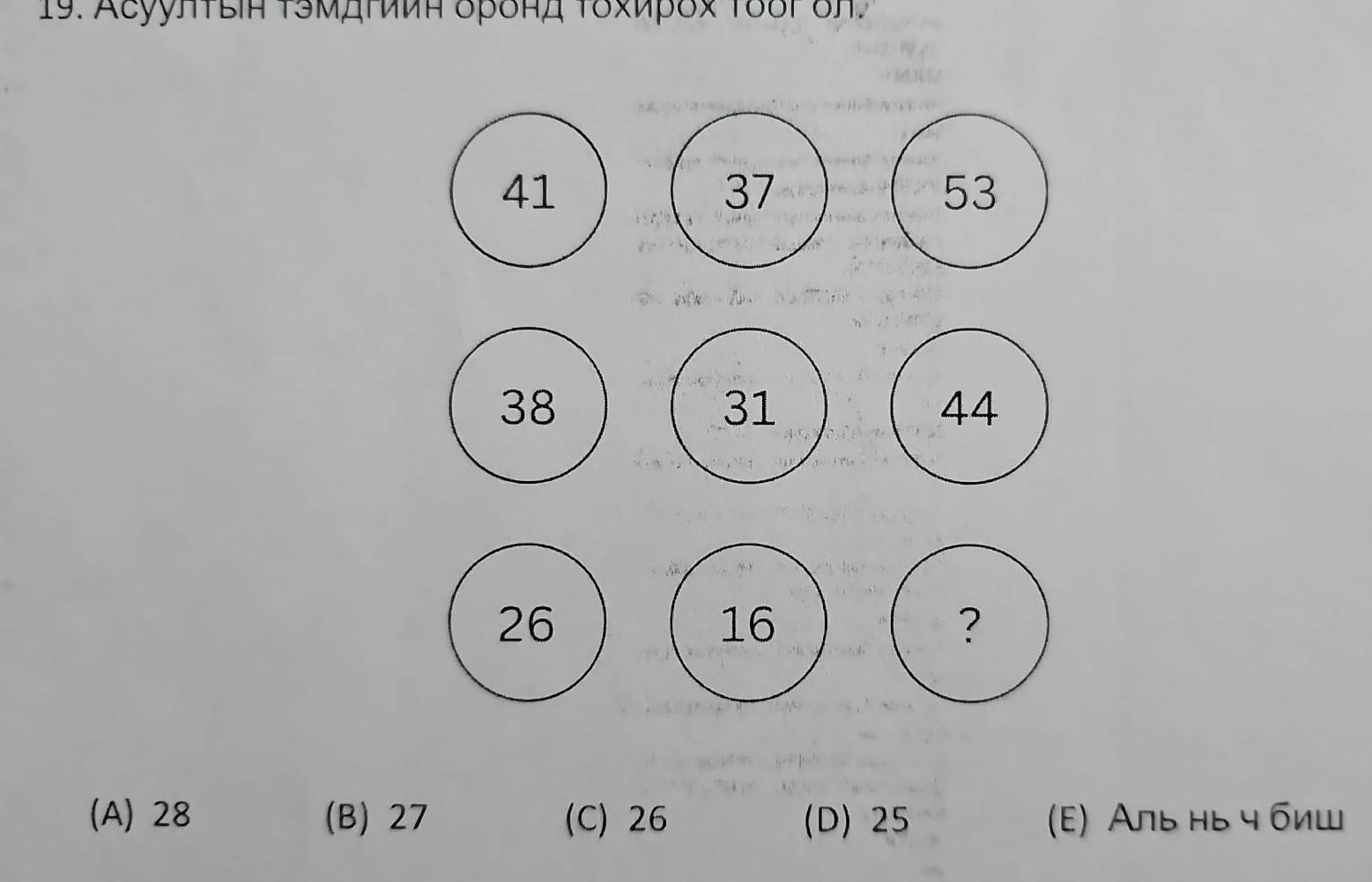 Acууπтвя 1SΜΔΙия δрδπд τδхирδx 188P δπ
(A) 28 (B) 27 (C) 26 (D) 25 (E) Альнь ч биш